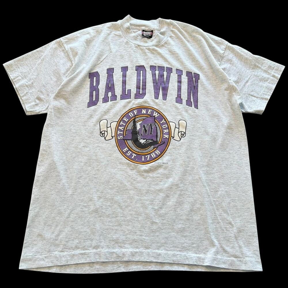 Vintage Baldwin Shirt Mens XL Gray State Of New York College Tee T-Shirt USA